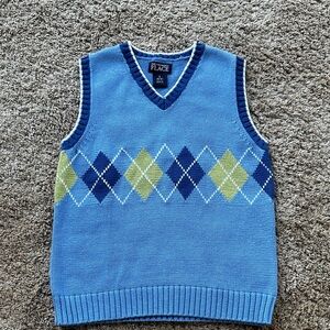 The Children’s Place Boy’s V-Neck Sweater Vest in Blue and Green Argyle